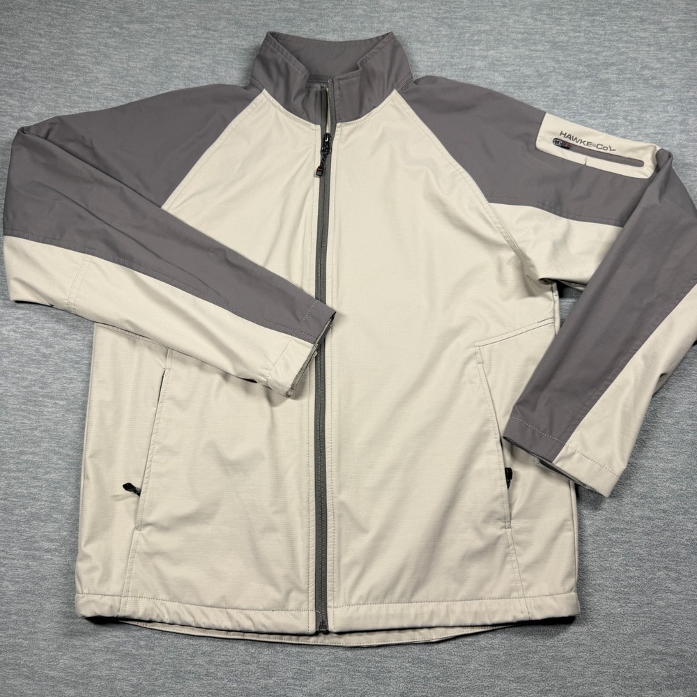 Hawke & Co Jacket‎ Mens Medium Tan Gray Performance Windbreaker Full Zip Outdoor